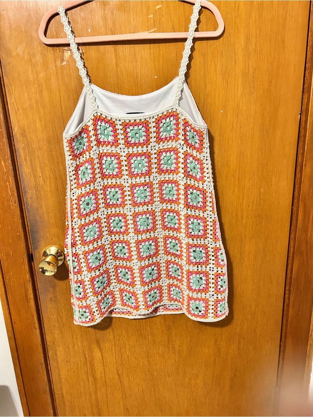 Zara Crochet Square-Pattern Dress in Pink, Mint & Cream - Picture 2 of 3